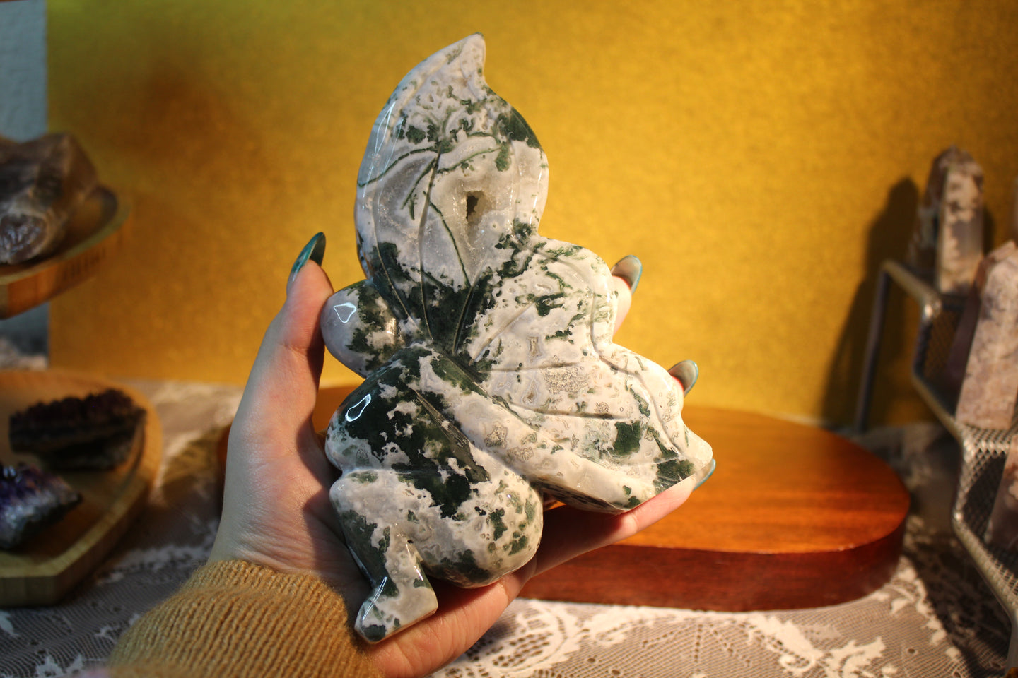 Large Moss Agate Fairy with Druzy